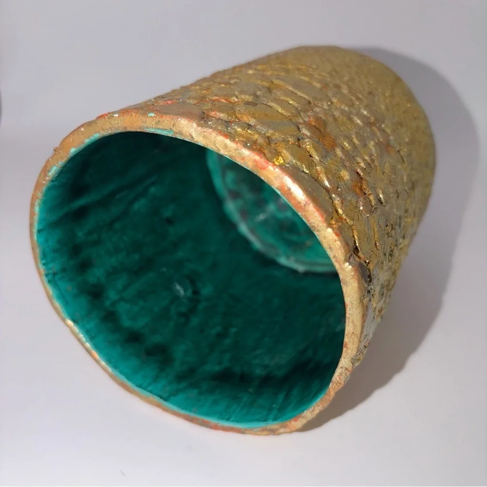 Handmade 20th Century Gold Textured Ceramic Vase | Sculptural Artisan Pottery